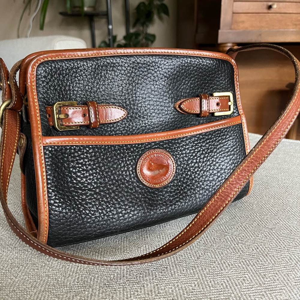 Dooney And Bourke All-weather Leather Black Cognac Satchel Buckle Bag
